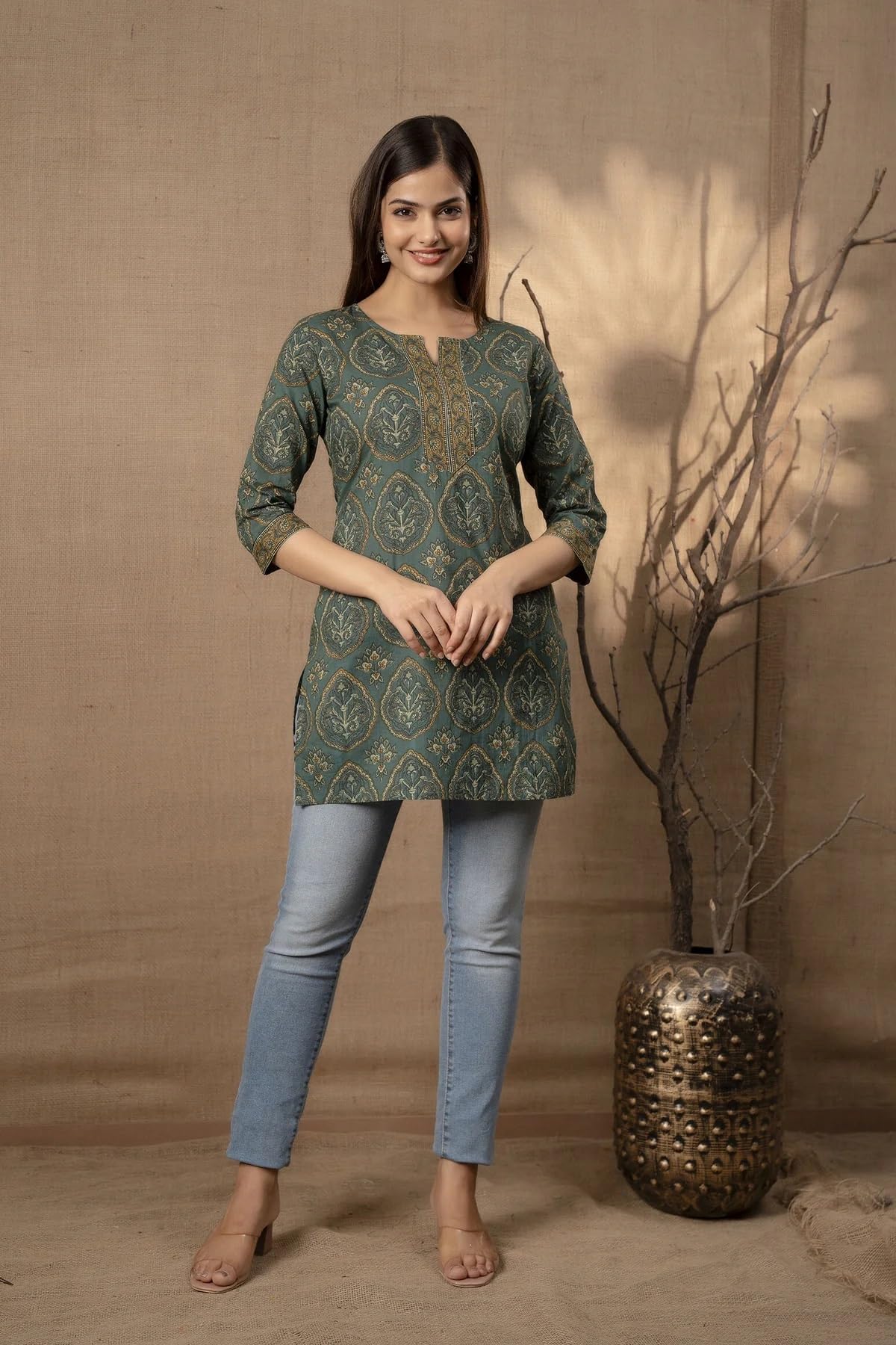 Women Printed Straight Tunic Top | Ladies Kurti Kurta Blouse T-shirt | Ethnic Traditional Ready to Wear
