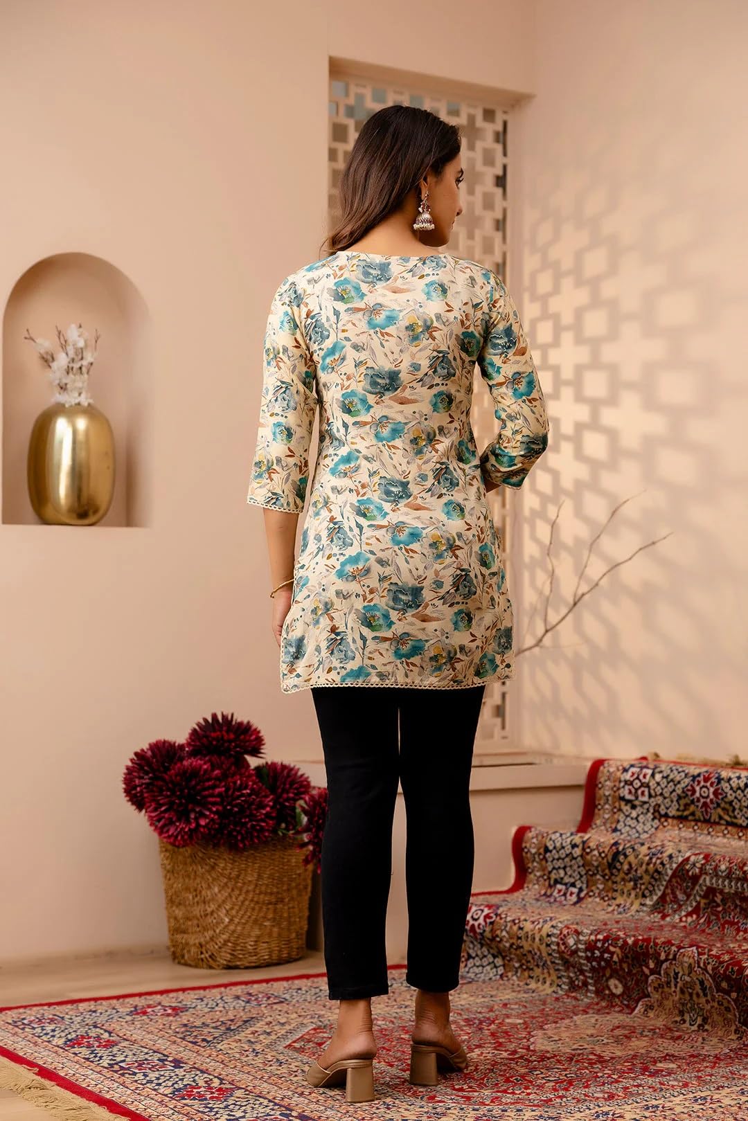 Women Printed Straight Tunic Top | Ladies Kurti Kurta Blouse T-shirt | Ethnic Traditional Ready to Wear