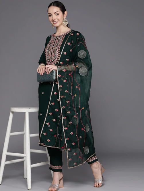 Women Embroidered Kurta Palazzo Set with Dupatta | Ladies Top Kurti Kameez with Bottom Pant | Traditional Festive Party Dress Ready to Wear