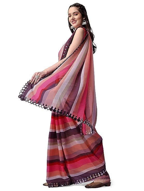 Women Georgette Saree with Unstitched Blouse Piece | Multicolor Traditional Wedding Festival Dress