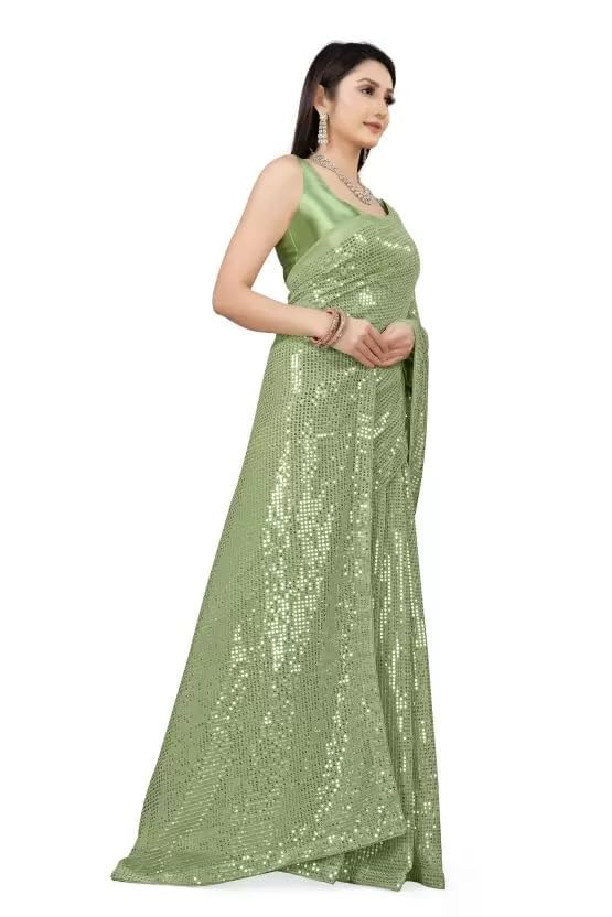 Women Georgette Saree with Unstitched Blouse Piece | Ladies Traditional Wedding Festival Dress