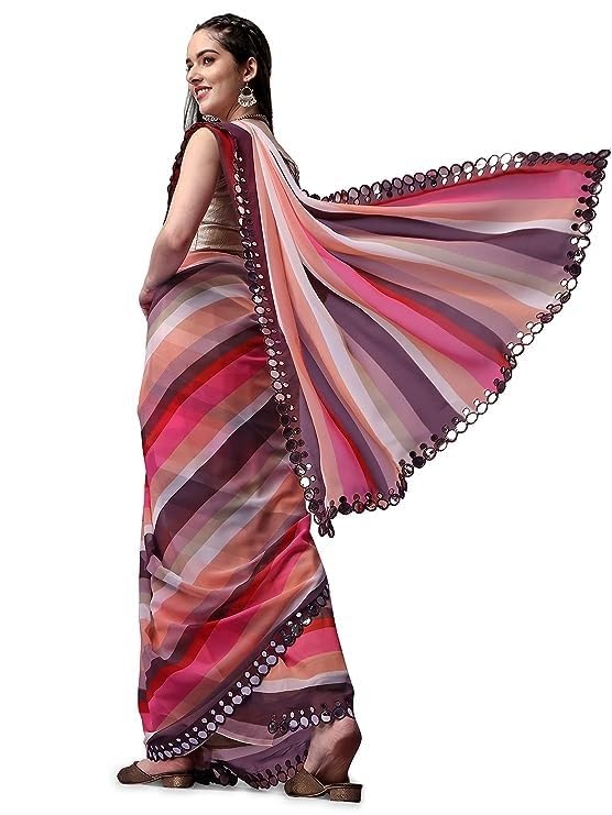 Women Georgette Saree with Unstitched Blouse Piece | Multicolor Traditional Wedding Festival Dress