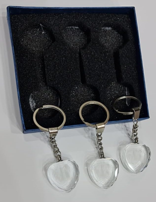Crystal Glass Paperweight Dubai Abu Dhabi Engraved Souvenirs 3D Model | Office Home Decoration Figurines Art & Collectible with Gift Packing (Heart_3in1_Key_chain)