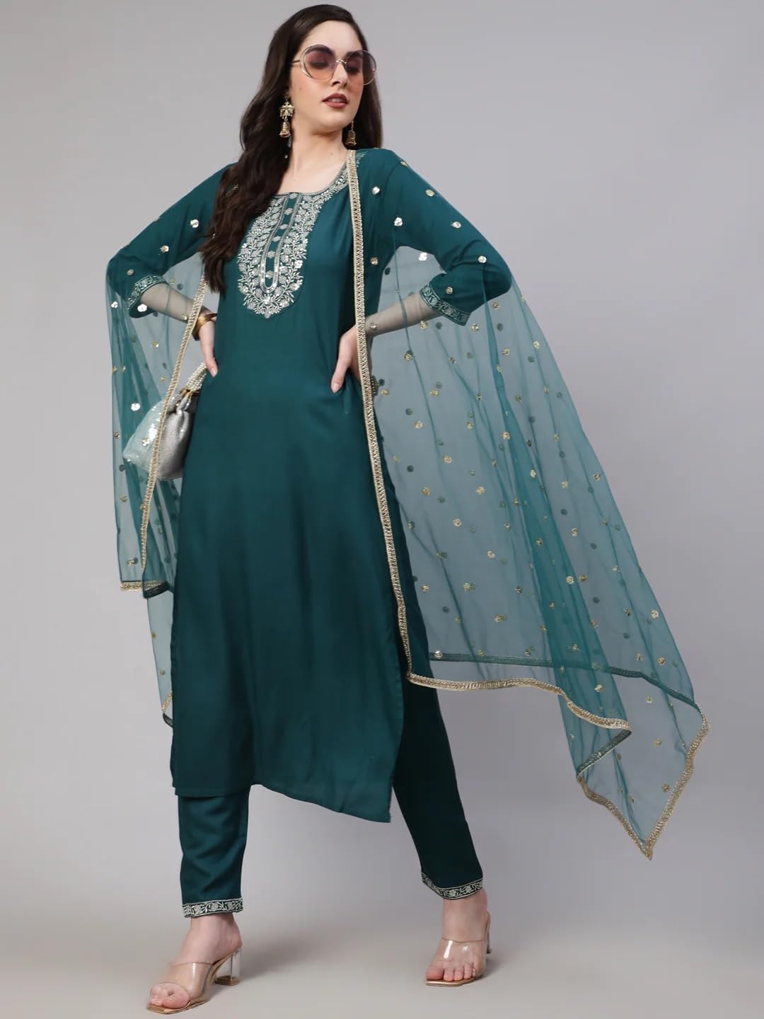 Women Kurta with Dupatta and Palazzo Set | Ladies Top Kurti Kameez Salwar Suit Bottom Pant | Ethnic Indian Pakistani Party Dress | Festive Traditional Ready to Wear
