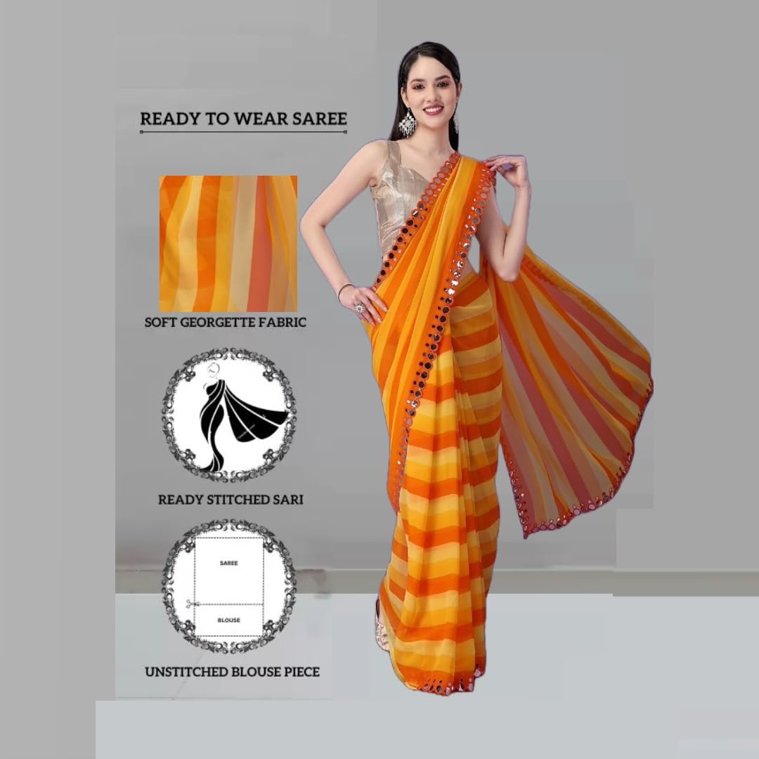 Ready to Wear Georgette Saree with Unstitched Blouse Piece | Women Traditional Wedding Festival Party Dress