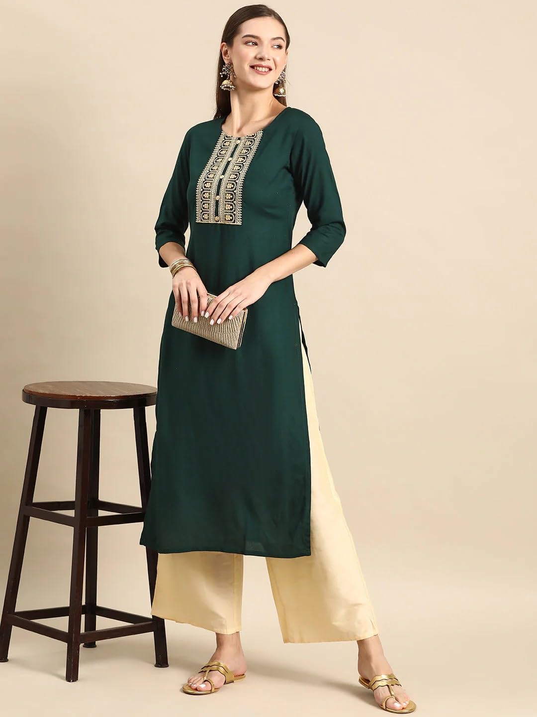 Women Straight Embroidered Kurta | Ladies Kurti Kameez Top Ethnic Ready to Wear | Suits for Casual Formal Traditional Wear
