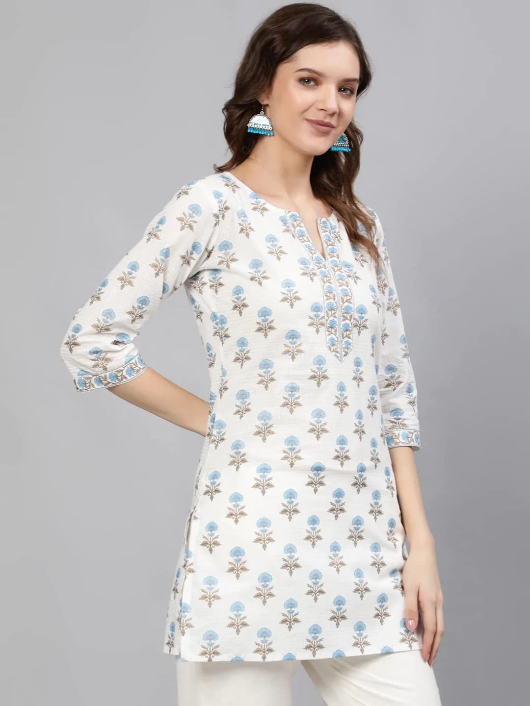 Women Printed Straight Kurti | Ladies Kurta Blouse T-shirt Tunic Top | Ethnic Traditional Ready to Wear