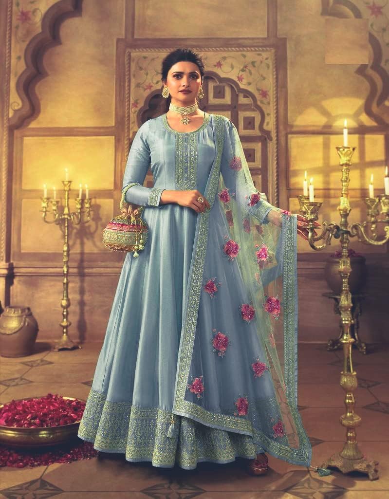 Unstitched Embroidered Partywear Gown Designer Salwar Suit Dress
