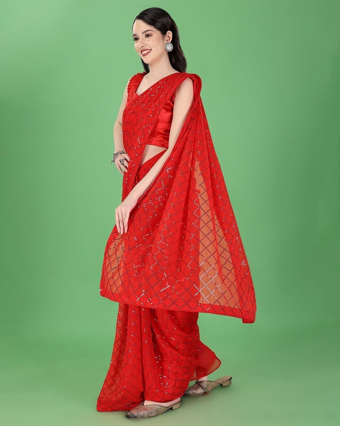 Women Georgette Saree with Unstitched Blouse Piece | Ladies Traditional Wedding Festival Party Dress