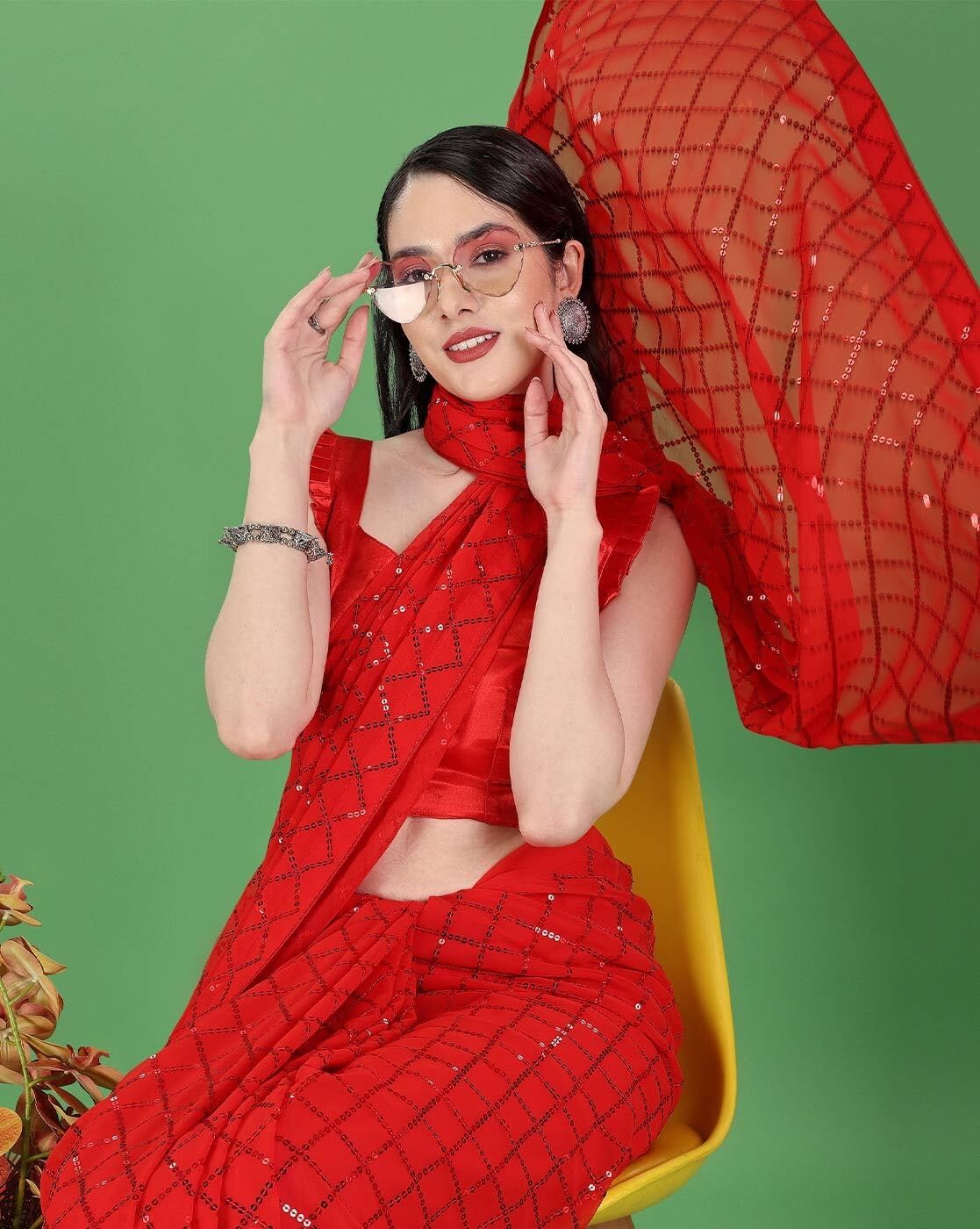 Women Georgette Saree with Unstitched Blouse Piece | Ladies Traditional Wedding Festival Party Dress