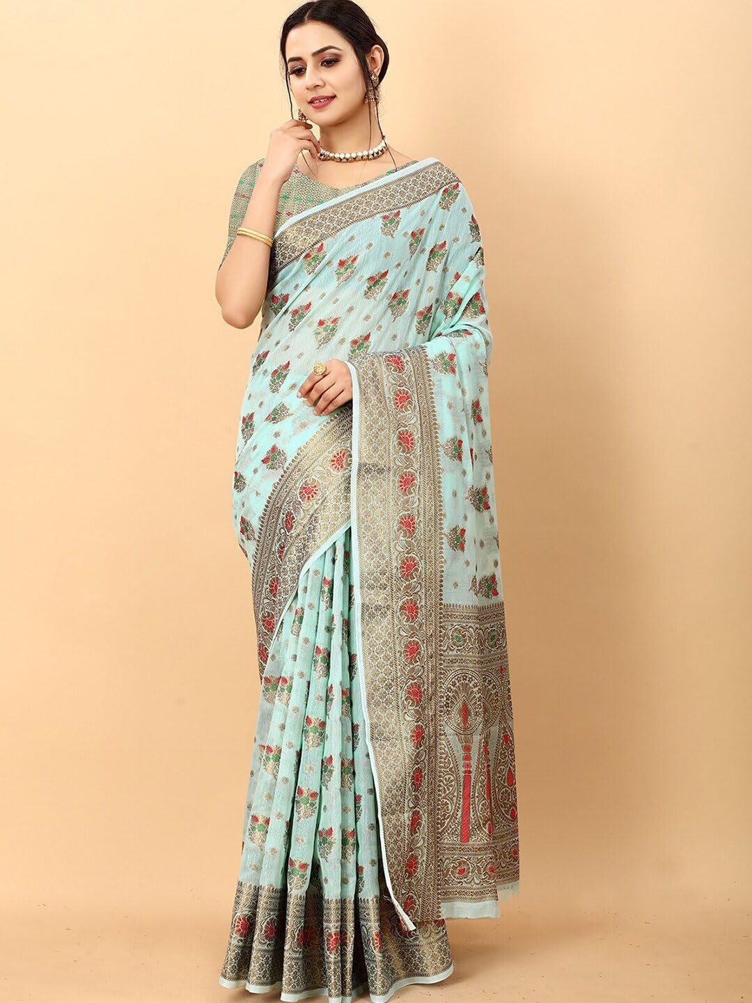 Women Zari Silk Blend Saree with Unstitched Blouse Piece | Ladies Traditional Wedding Festival Party Dress