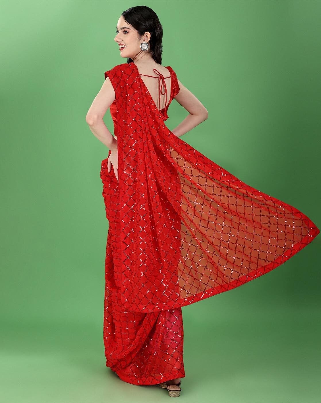 Women Georgette Saree with Unstitched Blouse Piece | Ladies Traditional Wedding Festival Party Dress