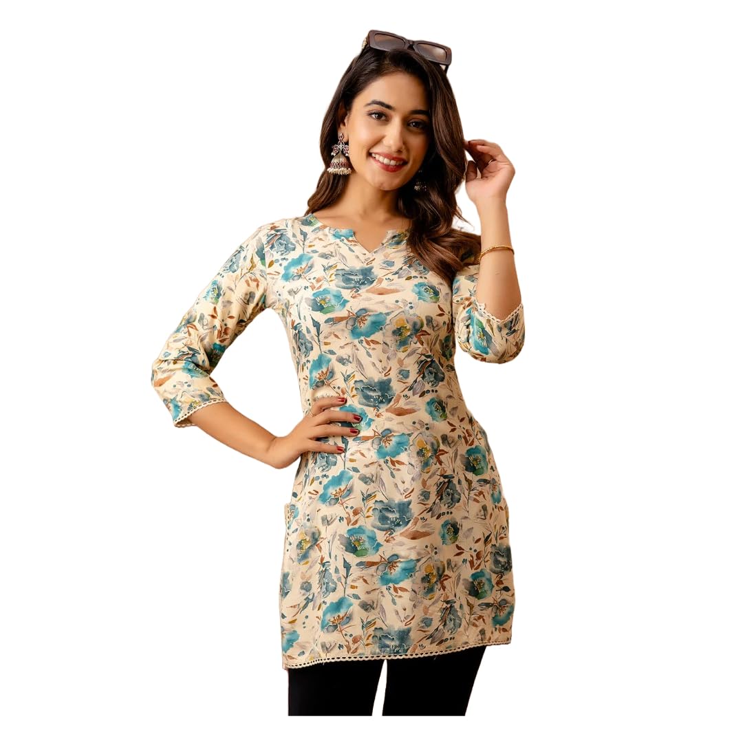 Women Printed Straight Tunic Top | Ladies Kurti Kurta Blouse T-shirt | Ethnic Traditional Ready to Wear