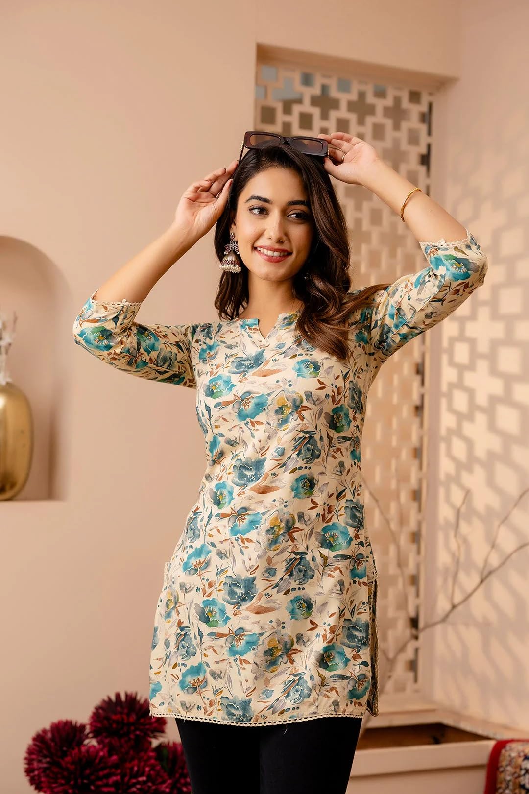 Women Printed Straight Tunic Top | Ladies Kurti Kurta Blouse T-shirt | Ethnic Traditional Ready to Wear