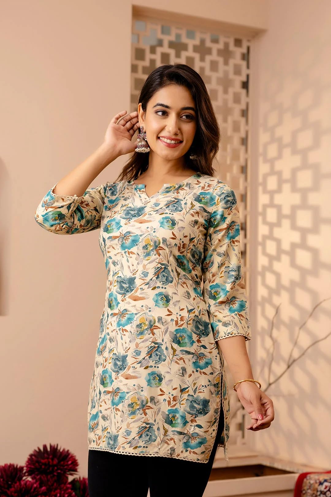 Women Printed Straight Tunic Top | Ladies Kurti Kurta Blouse T-shirt | Ethnic Traditional Ready to Wear