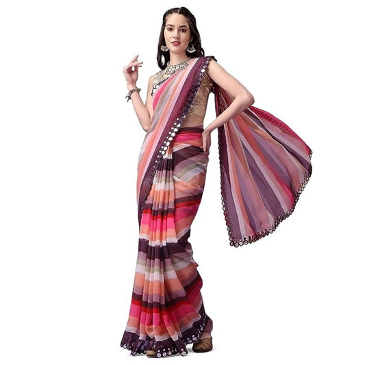 Women Georgette Saree with Unstitched Blouse Piece | Multicolor Traditional Wedding Festival Dress