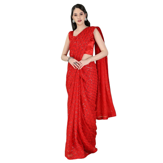 Women Georgette Saree with Unstitched Blouse Piece | Ladies Traditional Wedding Festival Party Dress