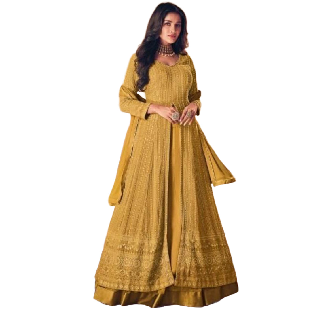 Unstitched Embroidered Partywear Gown | Designer Salwar Suit Dress Material | Ladies Shalwar Kameez Kurta with Dupatta | Traditional Wedding Festival Wear