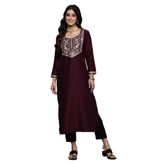 Women Straight Embroidered Kurta | Ladies Kurti Kameez Top Ethnic Ready to Wear | Suits for Casual Formal Traditional Wear