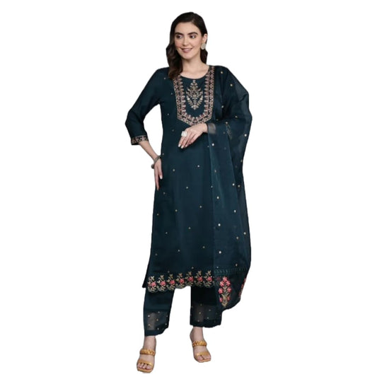 Women Embroidered Kurta Palazzo Set with Dupatta | Ladies Top Kurti Kameez with Bottom Pant | Traditional Festive Party Dress Ready to Wear