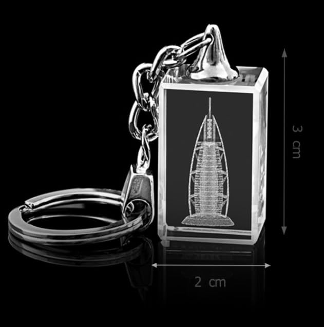 Crystal Glass Paperweight Dubai Abu Dhabi Engraved Souvenirs 3D Model | Office Home Decoration Figurines Art & Collectible with Gift Packing (Key_Chain_8in1)