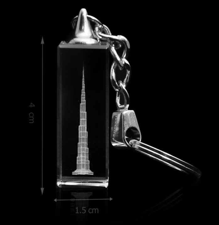 Crystal Glass Paperweight Dubai Abu Dhabi Engraved Souvenirs 3D Model | Office Home Decoration Figurines Art & Collectible with Gift Packing (Key_Chain_8in1)