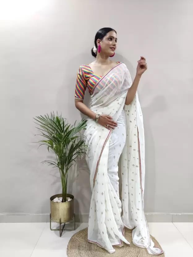 Ready to Wear Georgette Saree with Unstitched Blouse Piece | Women Festival Traditional Wedding Party Dress