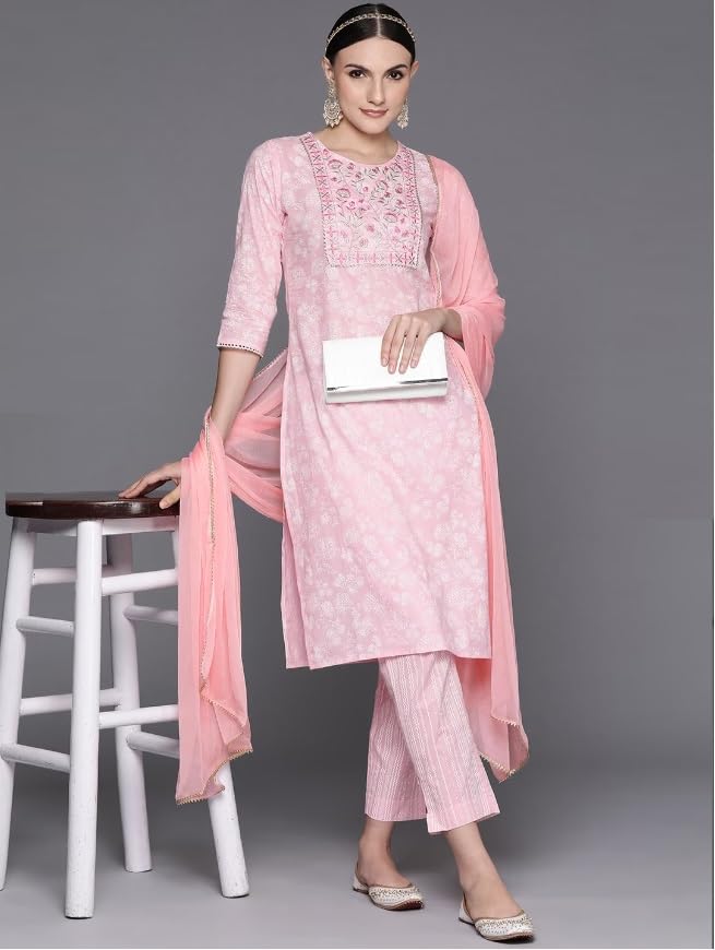 Women Cotton Kurta Palazzo Set with Dupatta | Ladies Top Kurti Kameez with Bottom Pant | Traditional Ready to Wear Dress