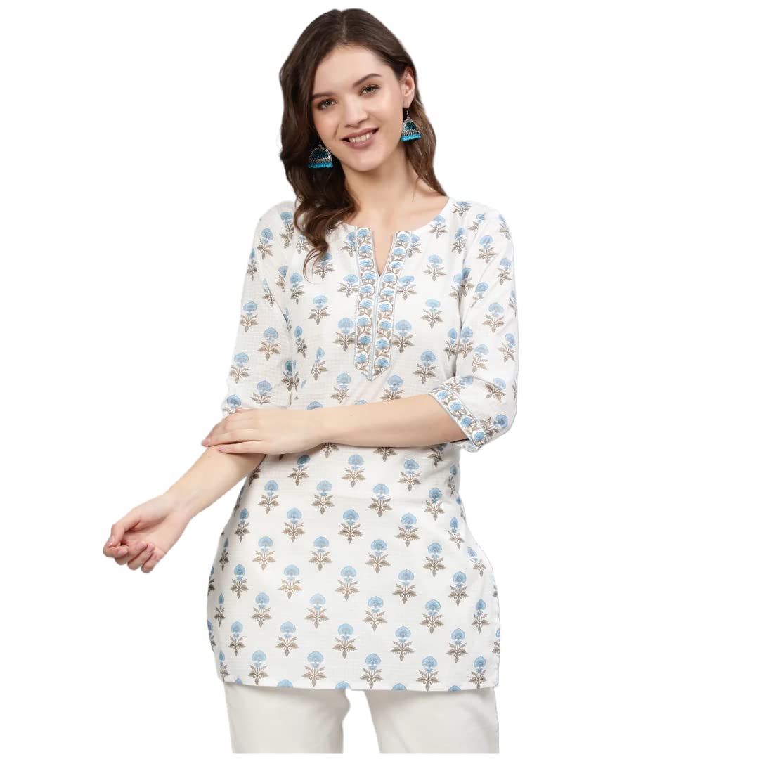 Women Printed Straight Kurti | Ladies Kurta Blouse T-shirt Tunic Top | Ethnic Traditional Ready to Wear