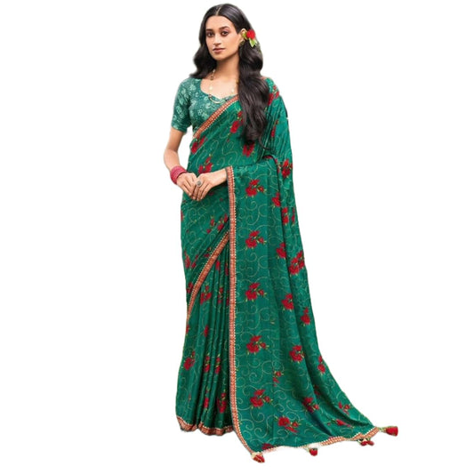 Women Chiffon Saree with Unstitched Blouse Piece | Ladies Traditional Wedding Festival Party Dress