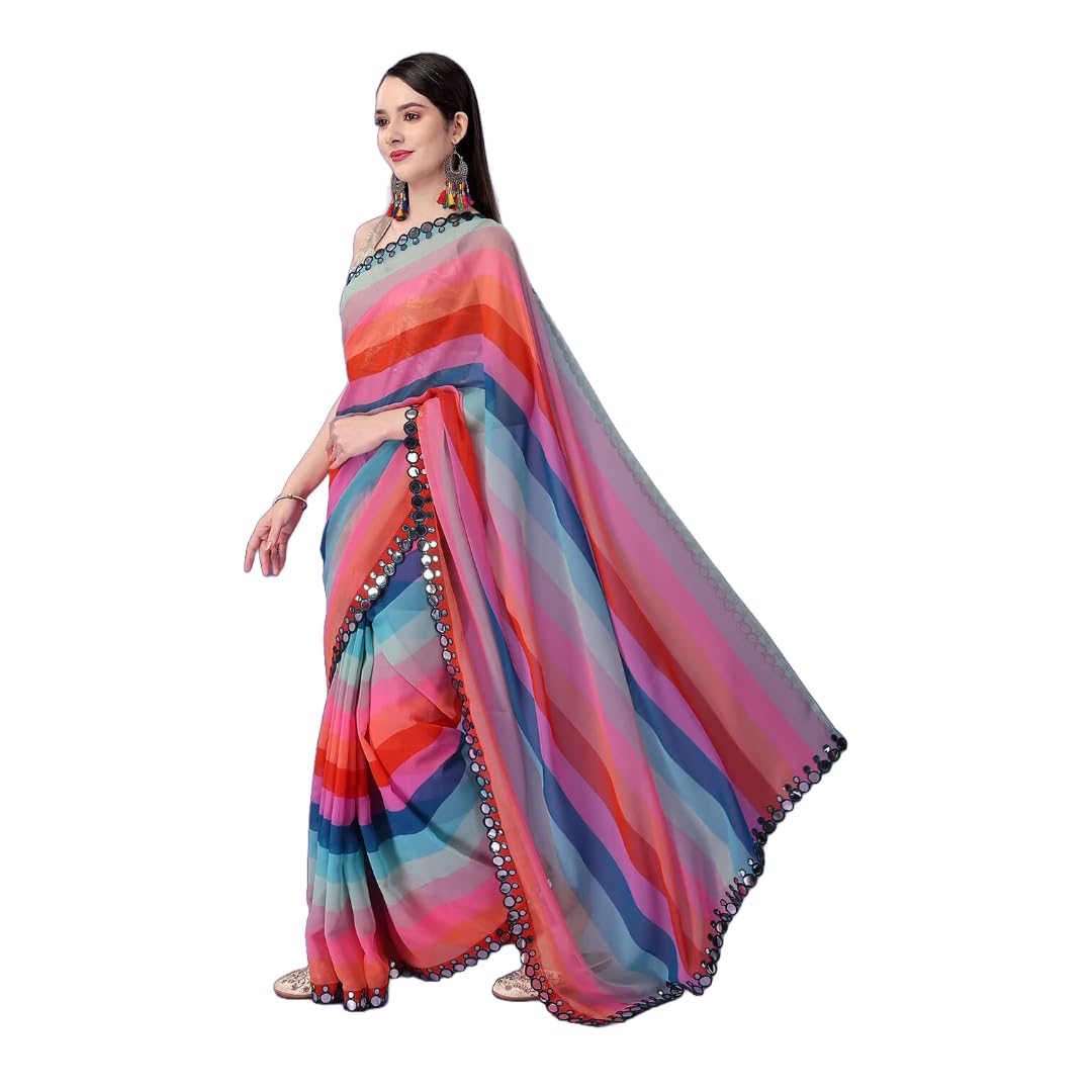 Women Georgette Saree with Unstitched Blouse Piece | Multicolor Traditional Wedding Festival Dress