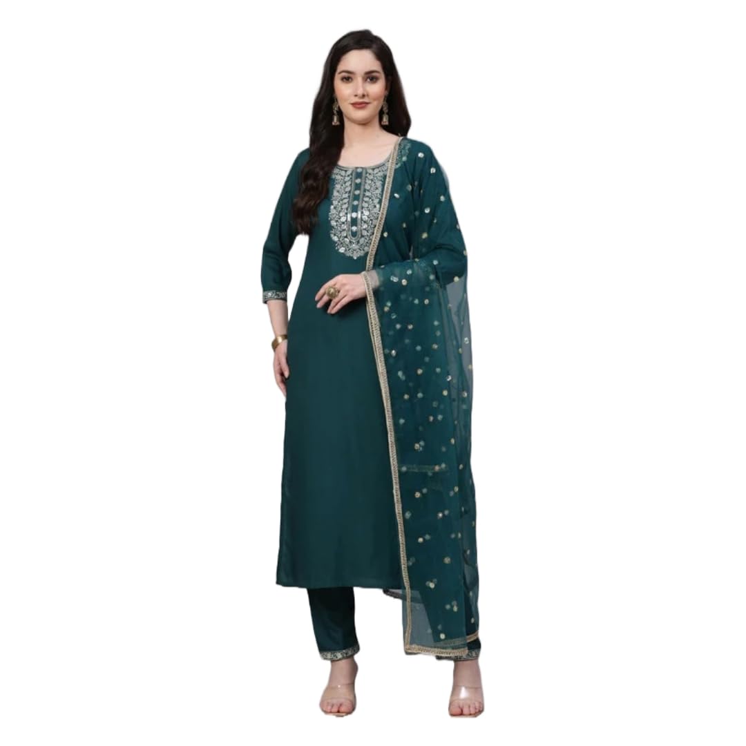 Women Kurta with Dupatta and Palazzo Set | Ladies Top Kurti Kameez Salwar Suit Bottom Pant | Ethnic Indian Pakistani Party Dress | Festive Traditional Ready to Wear