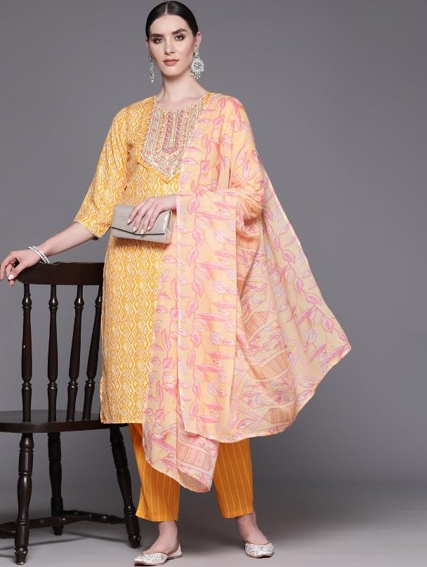 Women Cotton Kurta Palazzo Set with Dupatta | Ladies Top Kurti Kameez with Bottom Pant | Traditional Ready to Wear Dress