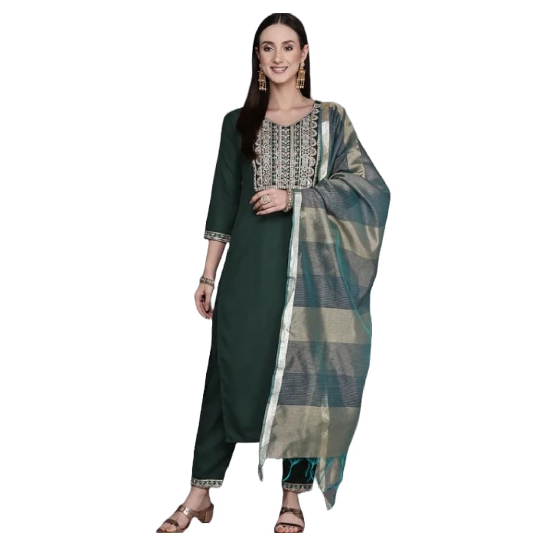 Women Cotton Kurta Palazzo Set with Dupatta | Ladies Top Kurti Kameez with Bottom Pant | Traditional Ready to Wear Dress