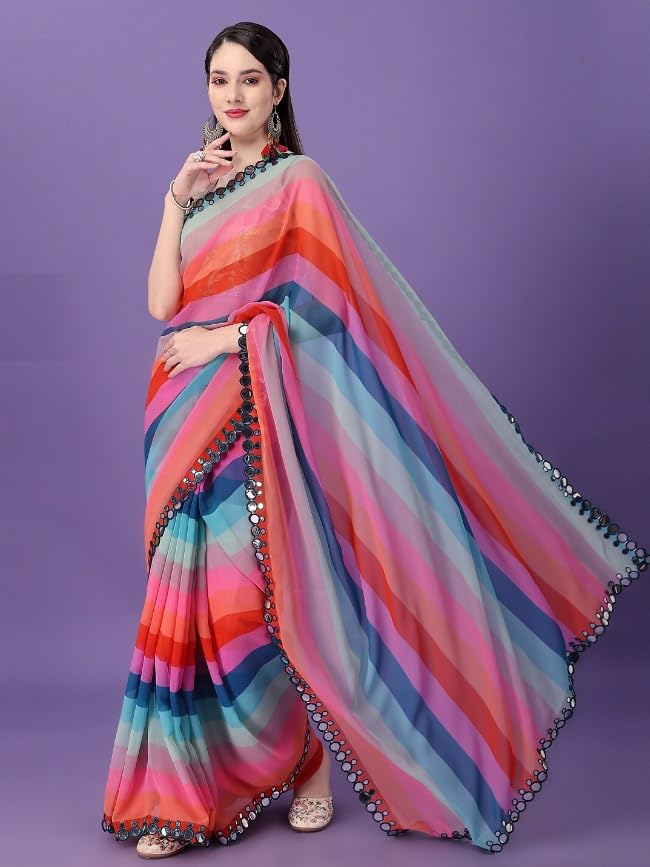 Women Georgette Saree with Unstitched Blouse Piece | Multicolor Traditional Wedding Festival Dress