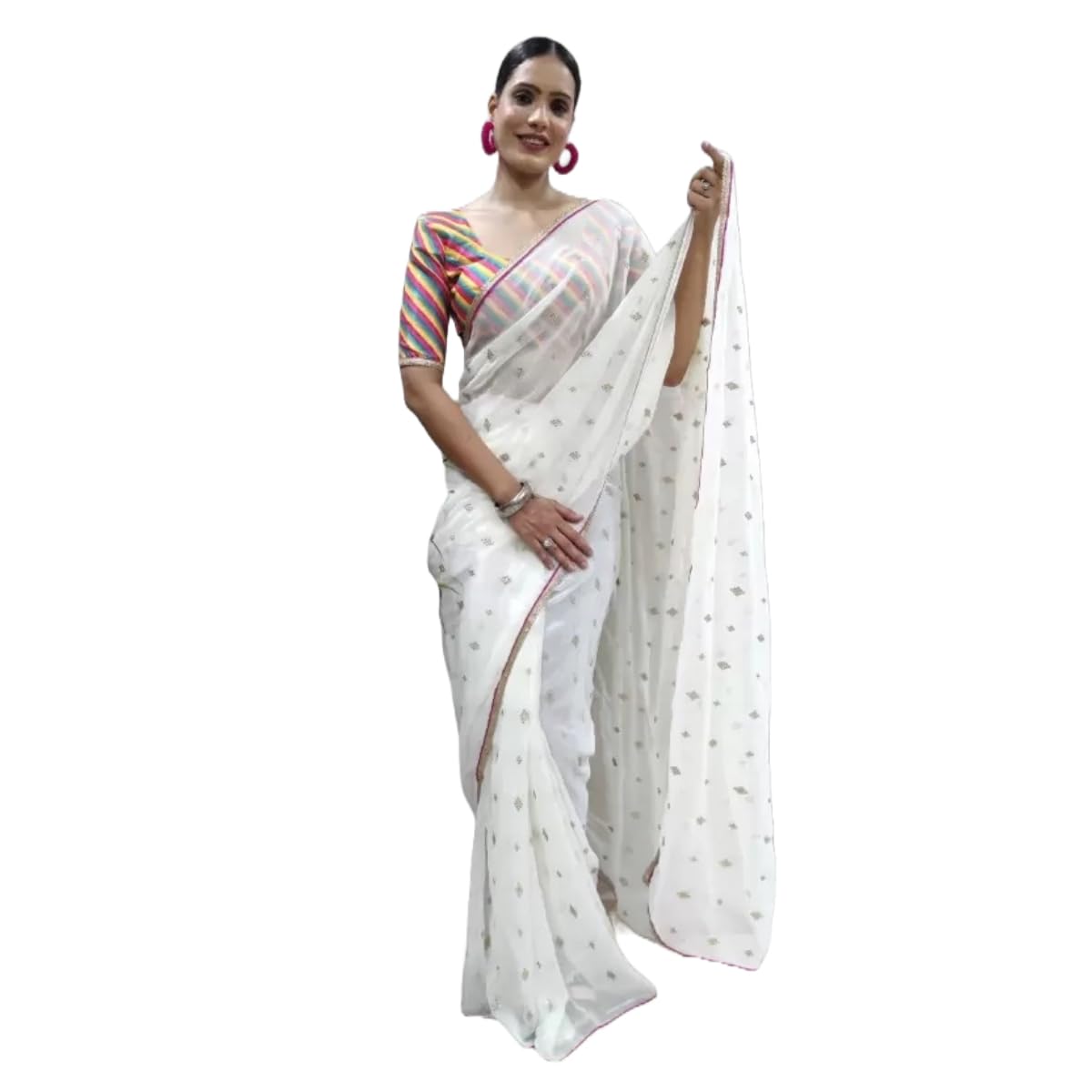 Ready to Wear Georgette Saree with Unstitched Blouse Piece | Women Festival Traditional Wedding Party Dress