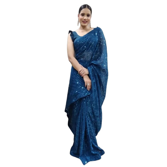 Ready to Wear Georgette Saree with Unstitched Blouse Piece | Women Festival Traditional Wedding Party Dress