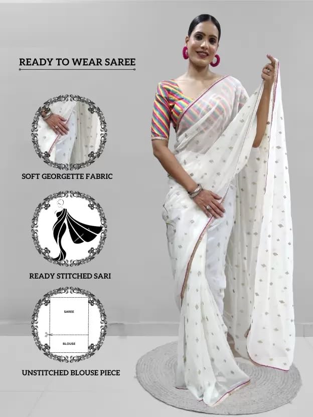 Ready to Wear Georgette Saree with Unstitched Blouse Piece | Women Festival Traditional Wedding Party Dress