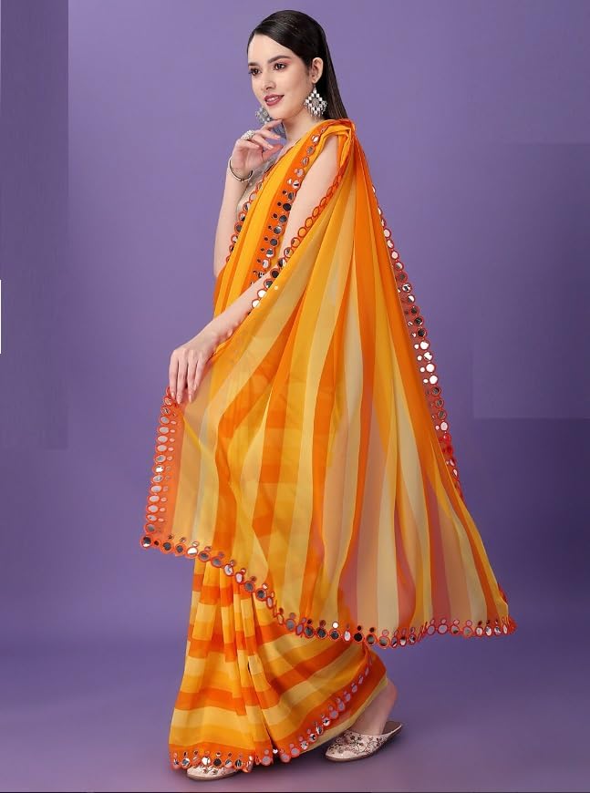 Ready to Wear Georgette Saree with Unstitched Blouse Piece | Women Traditional Wedding Festival Party Dress