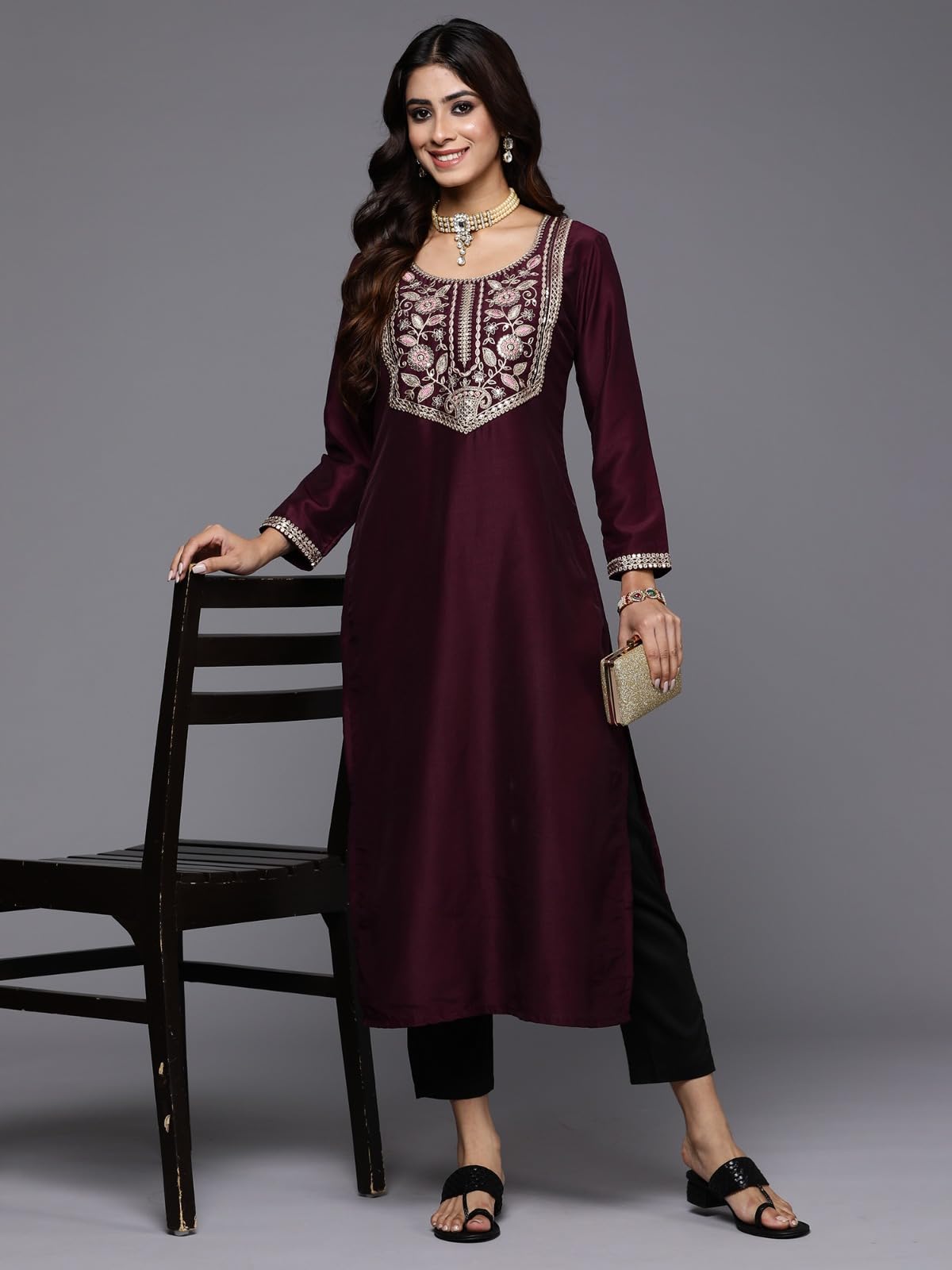 Women Straight Embroidered Kurta | Ladies Kurti Kameez Top Ethnic Ready to Wear | Suits for Casual Formal Traditional Wear