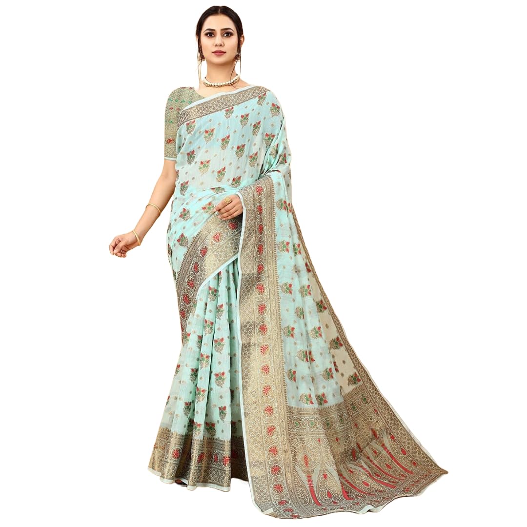 Women Zari Silk Blend Saree with Unstitched Blouse Piece | Ladies Traditional Wedding Festival Party Dress