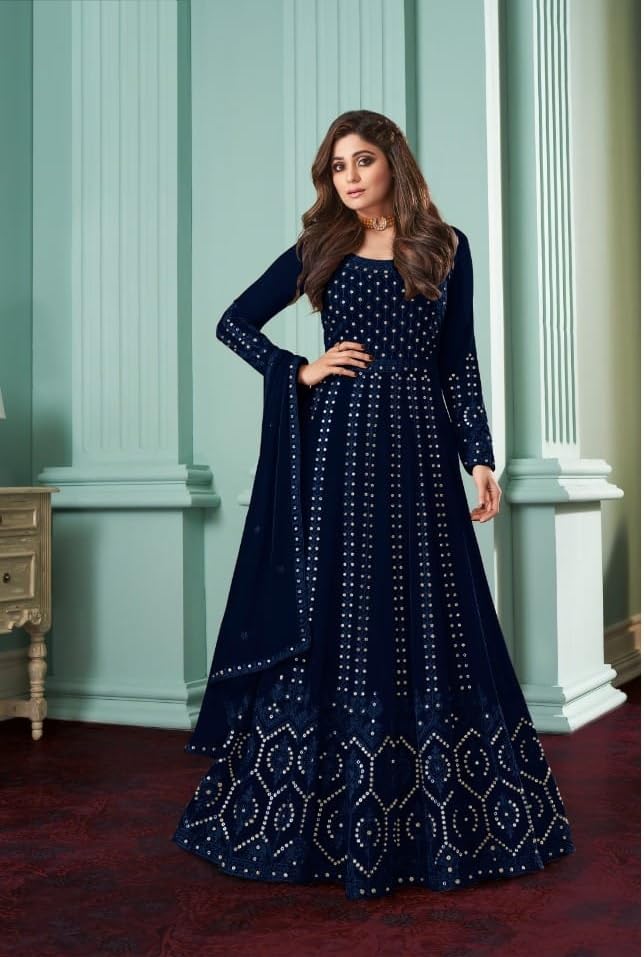 Unstitched Embroidered Partywear Gown | Designer Salwar Suit Dress Material | Ladies Shalwar Kameez Kurta with Dupatta | Traditional Wedding Festival Wear