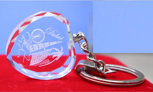 Crystal Glass Paperweight Dubai Abu Dhabi Engraved Souvenirs 3D Model | Office Home Decoration Figurines Art & Collectible with Gift Packing (Heart_3in1_Key_chain)