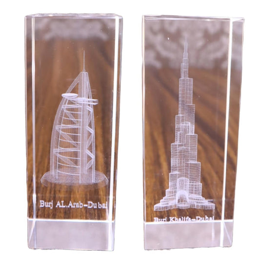 Crystal Glass Paperweight Dubai Abu Dhabi Engraved Souvenirs 3D Model | Office Home Decoration Figurines Art & Collectible with Gift Packing (Burj_Khalifa_2in1)