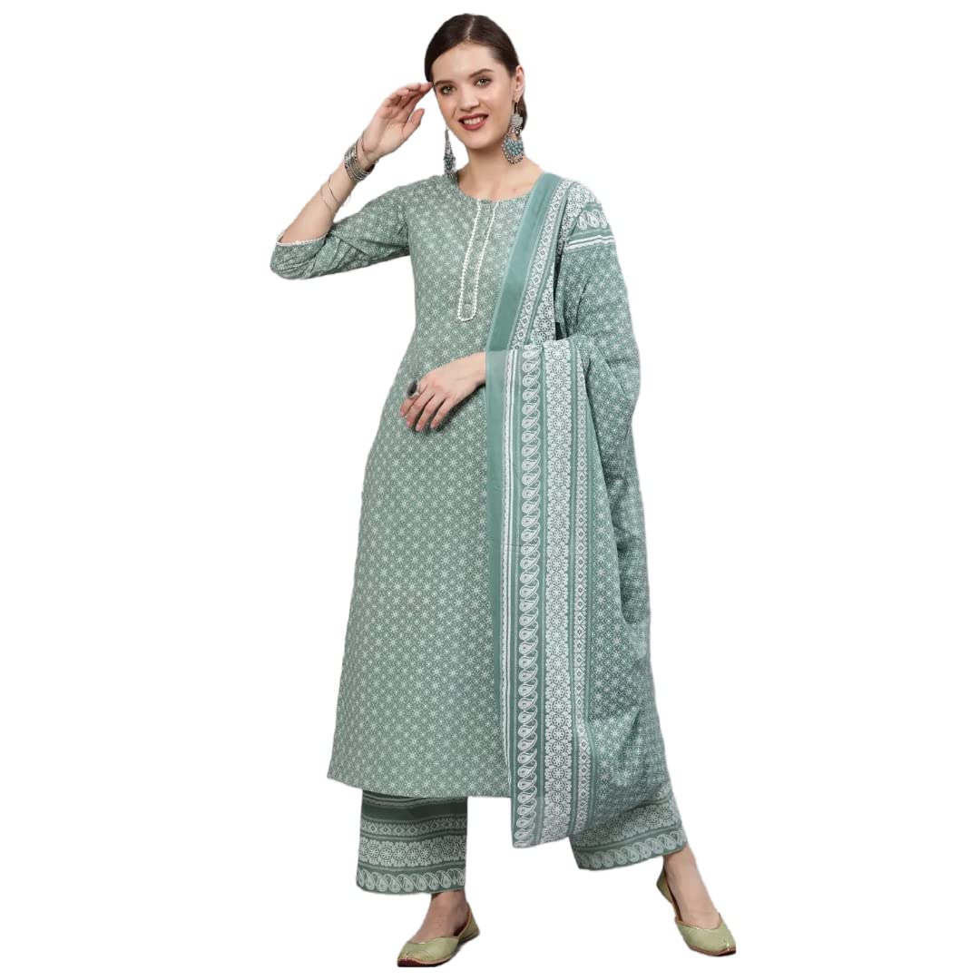 Women Kurti with Dupatta and Palazzo Set | Ladies Top Kurta Kameez Salwar Suit Bottom Pant | Ethnic Festive Traditional Party Dress