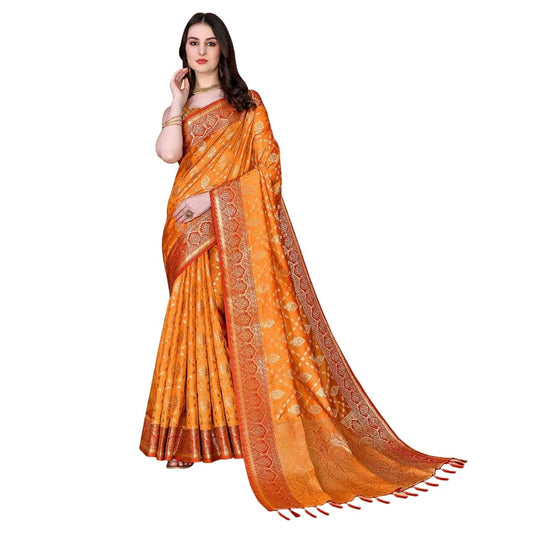 Women Zari Silk Blend Saree with Unstitched Blouse Piece | Ladies Traditional Wedding Festival Party Dress