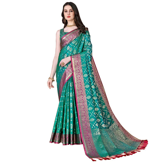 Women Zari Silk Blend Saree with Unstitched Blouse Piece | Ladies Traditional Wedding Festival Party Dress