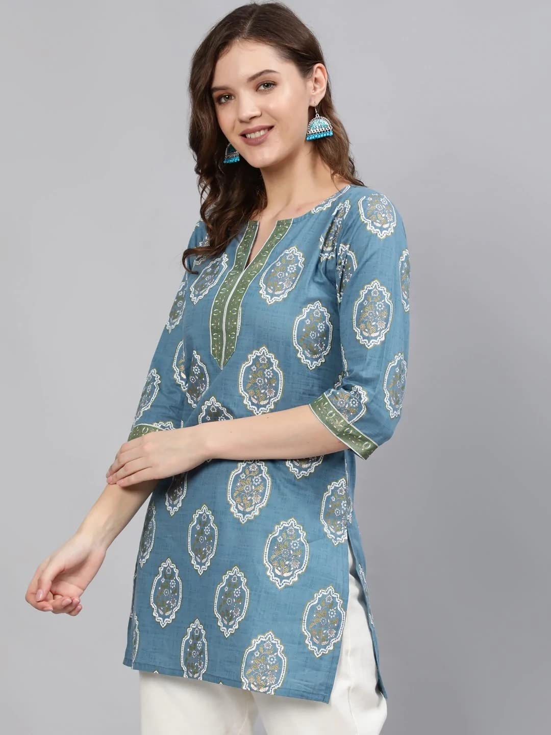 Women Printed Straight Kurti | Ladies Kurta Blouse T-shirt Tunic Top | Ethnic Traditional Ready to Wear