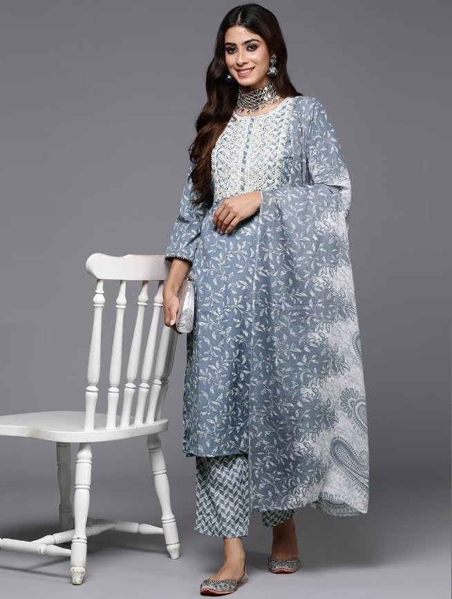 Women Cotton Kurta Palazzo Set with Dupatta | Ladies Top Kurti Kameez with Bottom Pant | Traditional Ready to Wear Dress