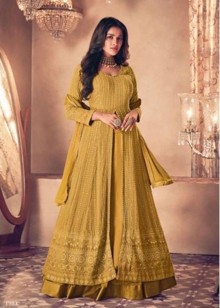 Unstitched Embroidered Partywear Gown | Designer Salwar Suit Dress Material | Ladies Shalwar Kameez Kurta with Dupatta | Traditional Wedding Festival Wear